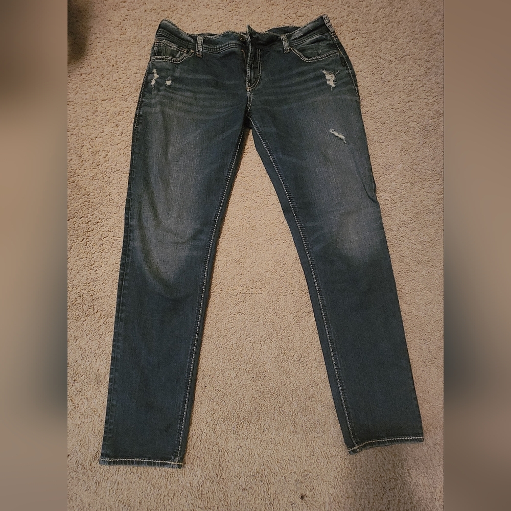 Silver Women's Distressed Blue Jeans Girlfriend Style